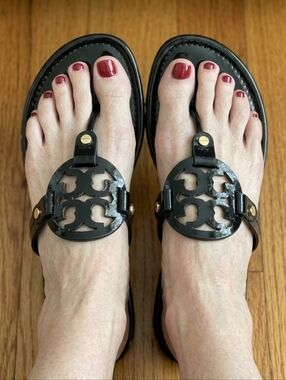 Tory Burch Miller Black Patent Leather Sandals Size 10